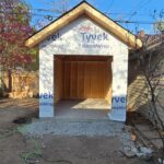 In-progress construction of a shed.